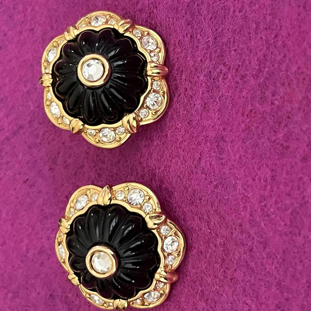 New Joan River Black Acrylic Earrings with Faux Crystals